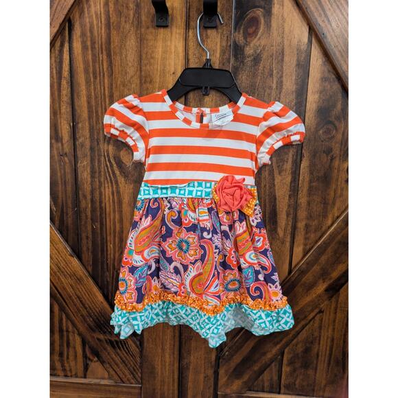 Counting Daisies Girls Sz 4t Paisley Stripes Fit & Flare Dress GUC - Picture 1 of 3